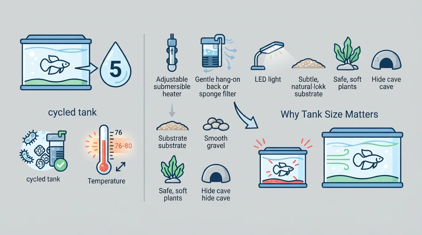 Betta Fish Tank Setup Guide: Ideal Size, Water Conditions & Equipment